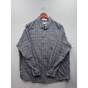Perry Ellis Mens XL Gray Plaid‎ Button Down Shirt 100 Cotton Long Sleeve Casual